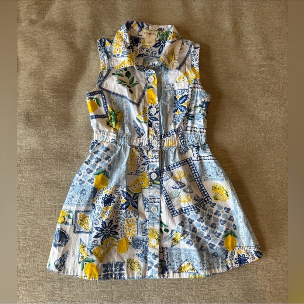 Crewcuts by J.Crew Girls Dress Size 3 – Blue Yellow Lemon Tile Print - Picture 2 of 9